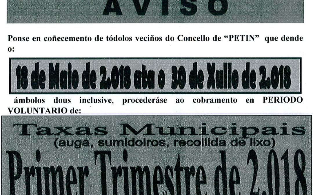 TAXAS MUNICIPAIS. 1º TRIMESTRE 2018.