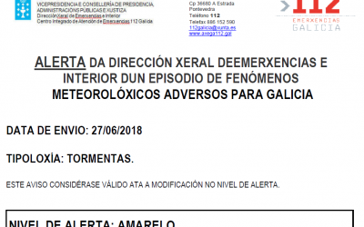 ALERTA AMARELA POR TORMENTAS 27/06/2018