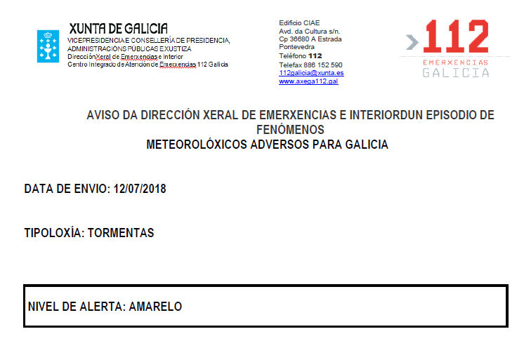 ALERTA AMARILLA POR TORMENTAS