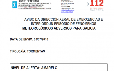 ALERTA AMARELA POR TORMENTAS