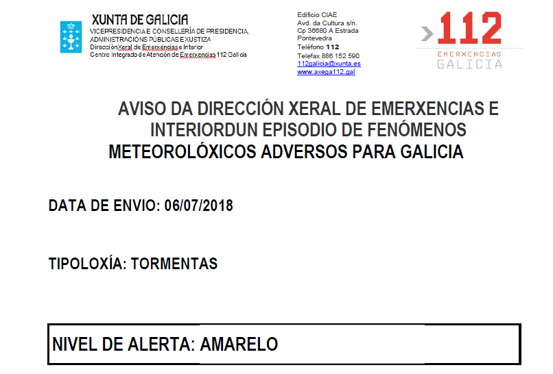 ALERTA AMARILLA POR TORMENTAS