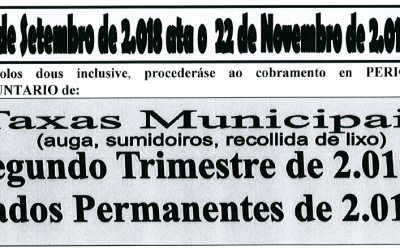 AVISO: TAXAS MUNICIPAIS SEGUNDO TRIMESTRE DE 2018 E VADOS PERMANENTES DE 2018